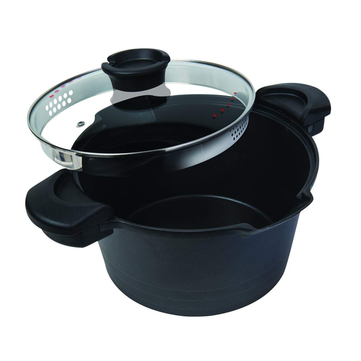 MasterPan Stock N’ Pasta Pot with Easy Pour Strainer and Glass Lid, 9", 23cm