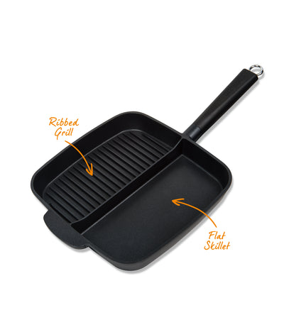 MasterPan Non-Stick 2 Section Meal Skillet, 11", Black